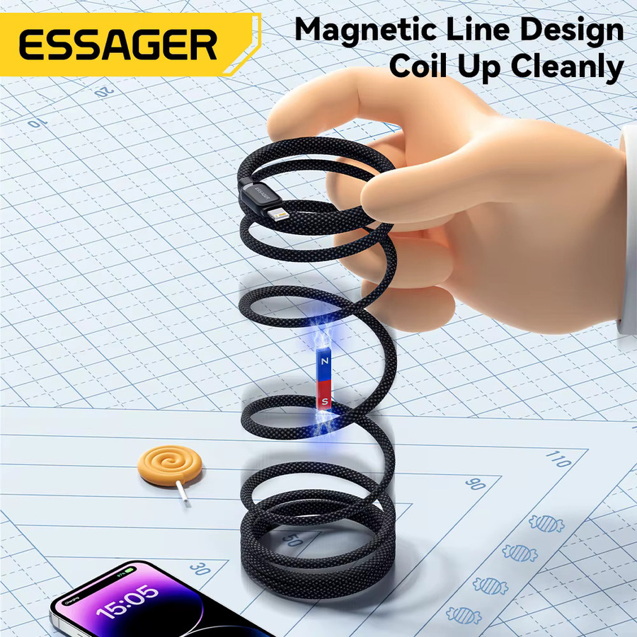Essager USB-C zu Lightning Magnetisches Schnellladekabel 29W in Schwarz für iPhone, AirPods und iPod Touch - Bild 2