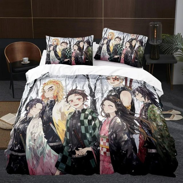 Demon Slayer Bettwäsche-Set mit Anime-Print, bestehend aus Bettdeckenbezug und Kissenbezug, mehrfarbig, B/H: 135 x 200 cm - Bild 1