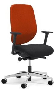 Giroflex Bürostuhl 353 mit Armlehnen, Auto-Synchronmechanik und Muldensitz in Orange, Schwarz und Alusilber - Bild 1