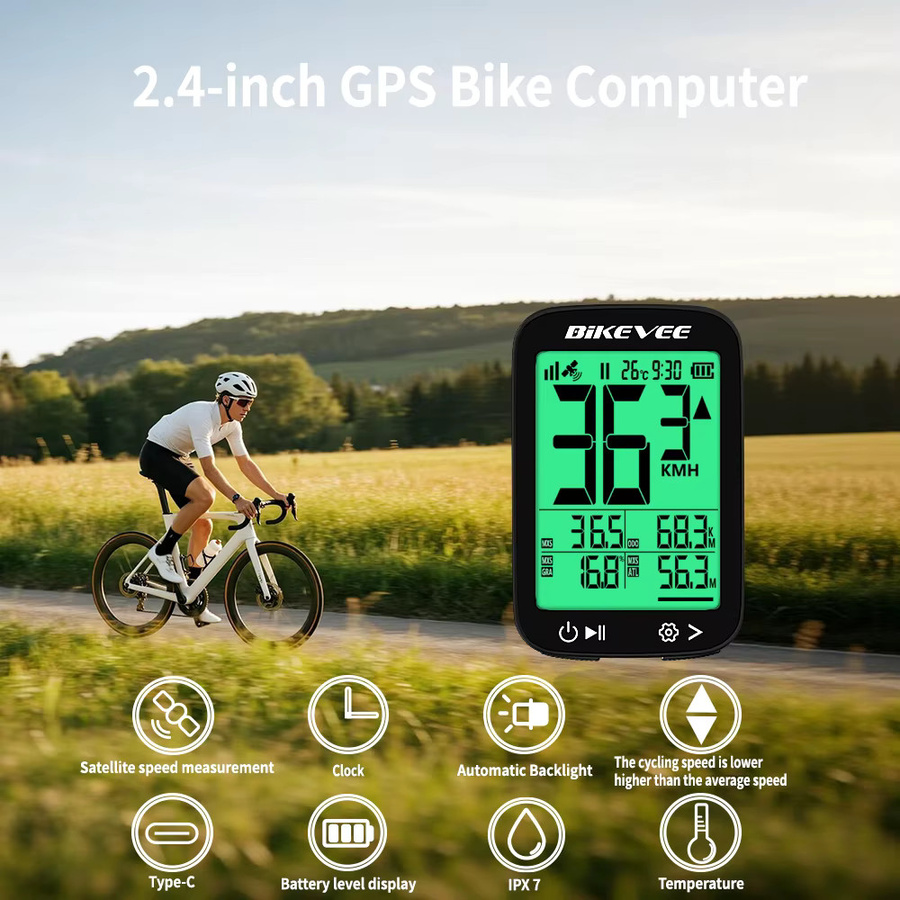 Bikevee Wasserdichter GPS-Fahrradcomputer in Schwarz mit Hintergrundbeleuchtung und multifunktionalen Funktionen für Rennrad und Outdoor-Sport - Bild 2