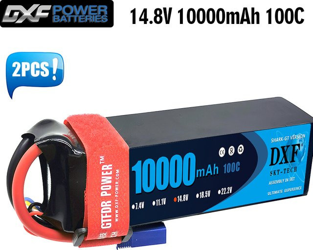 DXF LiPo 4S Akku 10000mAh 14,8V 100C mit XT90, EC5 und XT90S Anschlüssen in Schwarz für RC Modelle - Bild 1