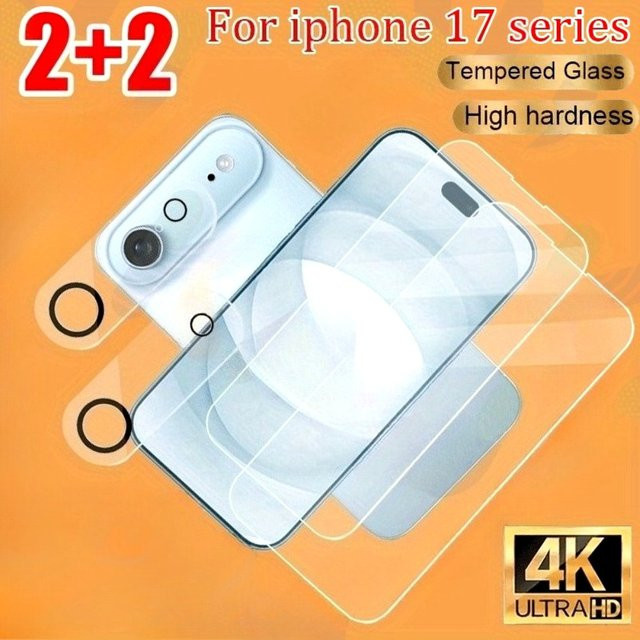 2er-Set Panzerglas für Apple iPhone 14 15 16 17 Pro Max Plus und 2 Stück HD-Kameraobjektivglas in Transparent - Bild 1