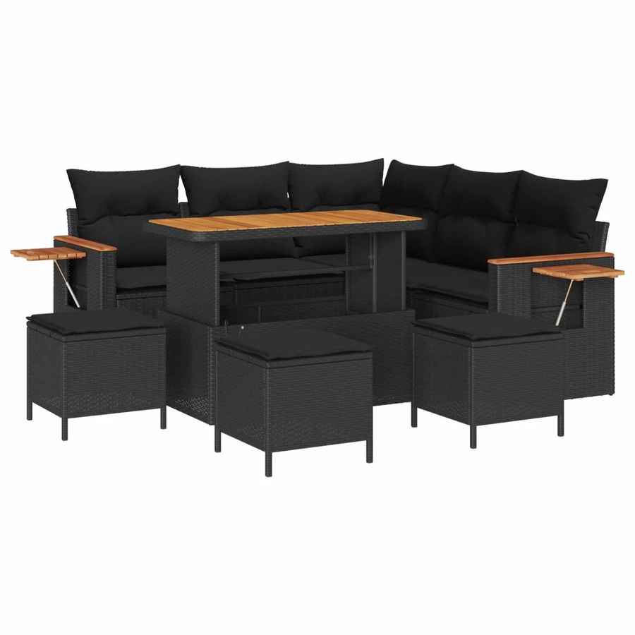 vidaXL Gartensofa-Set in Schwarz mit 9-teiligem Polster-Set, L-Form aus Poly-Rattan und pulverbeschichtetem Stahl mit Stauraumfunktion und Tisch - Bild 2