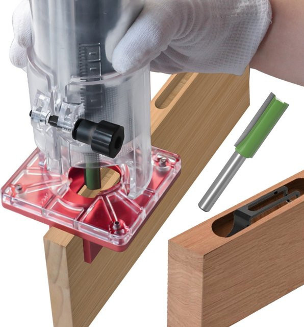 JIGHOLE 2-in-1 Schlitzhalterung und Oberfräsenbasis für Holzbearbeitung mit Stemmenlehre und Trimmerbasis, B/T/H: 14,0 x 9,0 x 0 cm - Bild 1