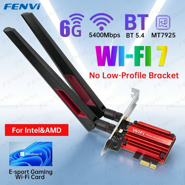 Fenvi WiFi 7 PCIe Wireless Adapter mit Bluetooth 5.4, Tri-Band 6G/5G/2,4 GHz und 10dBi Antennen, MT7925 Netzwerkkarte für PC, kompatibel mit Windows 10/11, Schwarz - Bild 1