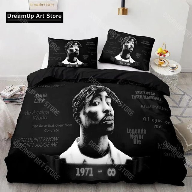 2Pac Tupac Amaru Shakur Bettwäsche-Set mit Motiv, Schwarz, B/H: 140 x 210 cm - Bild 1