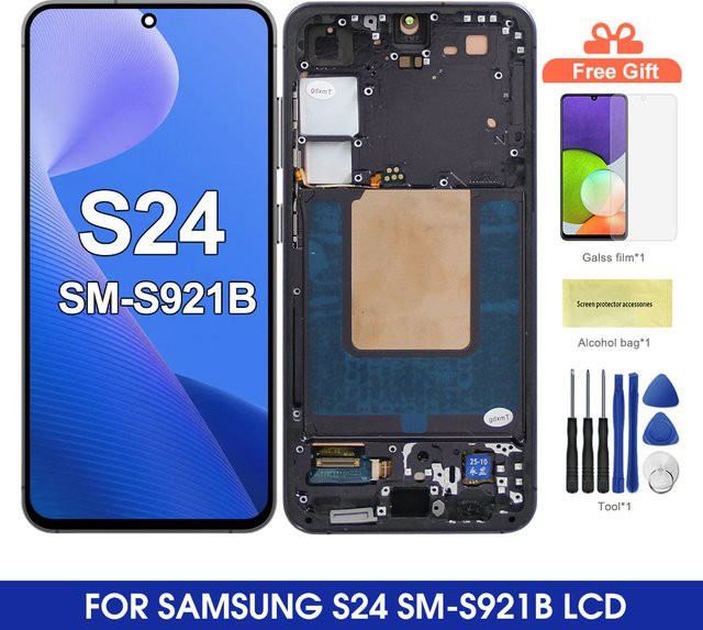 Samsung S24 5G OLED Display Ersatz mit Rahmen, 6,1 Zoll LCD Digitizer in Schwarz für SM-S921B/DS - Bild 1