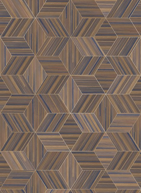 Eijffinger Tapete Veneer Diamonds in Indigo und Braun aus Vlies mit Klebefläche - Bild 1