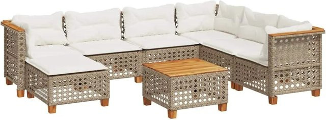 vidaXL 8-teilige Garten-Sofagarnitur aus Poly-Rattan und Akazienholz in Beige mit Kissen - Bild 1