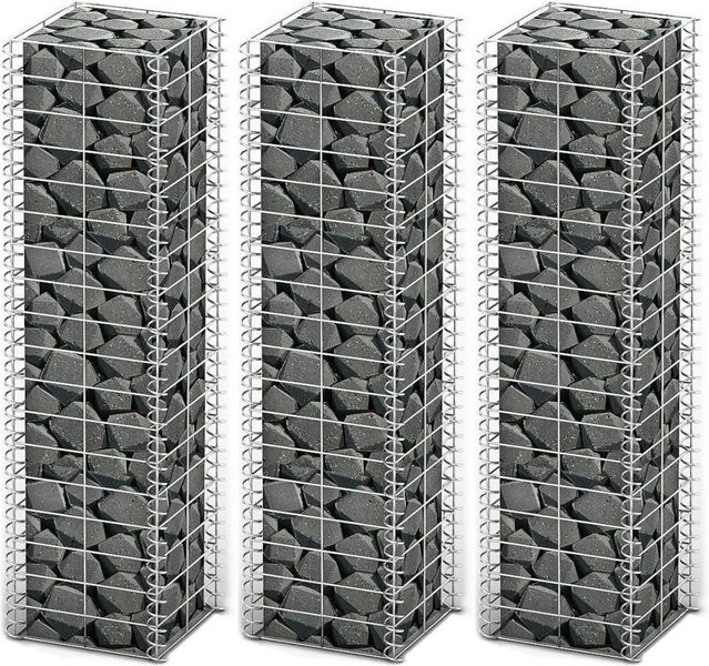 vidaXL Gabionen-Set aus verzinktem Stahl, 3-teilig, Grau, B/T/H: 25 x 25 x 100 cm - Bild 1