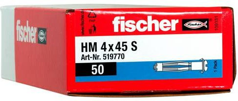 Fischer Hohlraum-Metalldübel HM aus Edelstahl in Silber, 50 Stück, Durchmesser: 4 mm, Länge: 45 mm - Bild 1