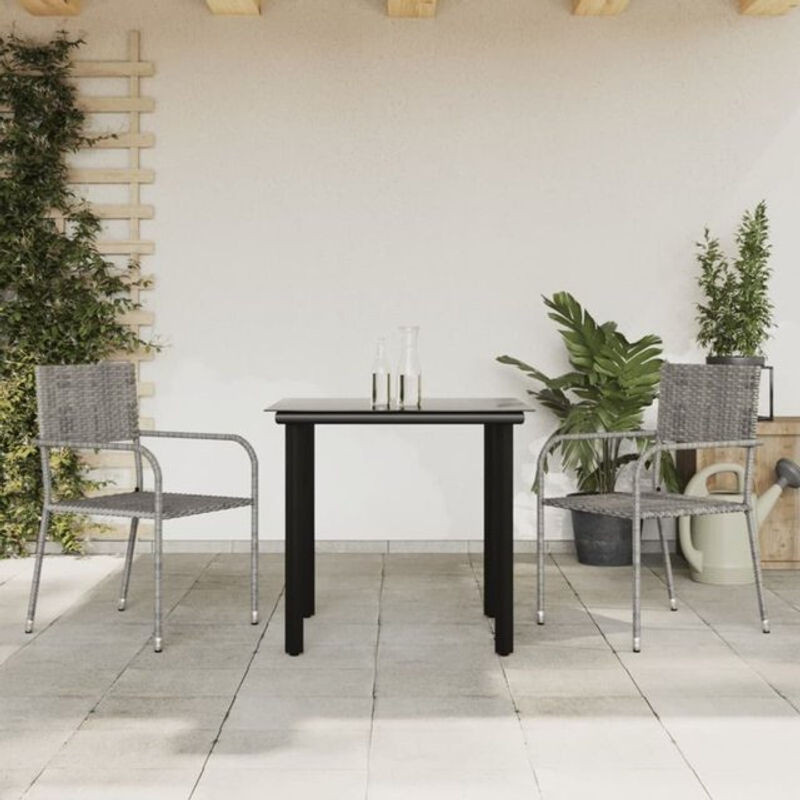 Prolenta Premium 3-teilige Garten-Essgruppe aus Polypropylen in Grau und Schwarz - Bild 1