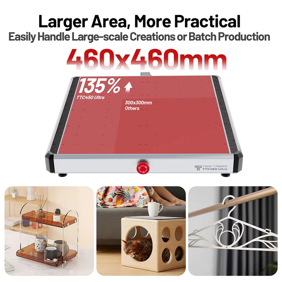 TWO TREES TTC450 Ultra CNC-Fräsmaschine mit 2-in-1 Laser-Gravur- und Schneidefunktion und 500W Hocheffizienz-Spindel, Arbeitsbereich: 46 x 46 cm - Bild 5