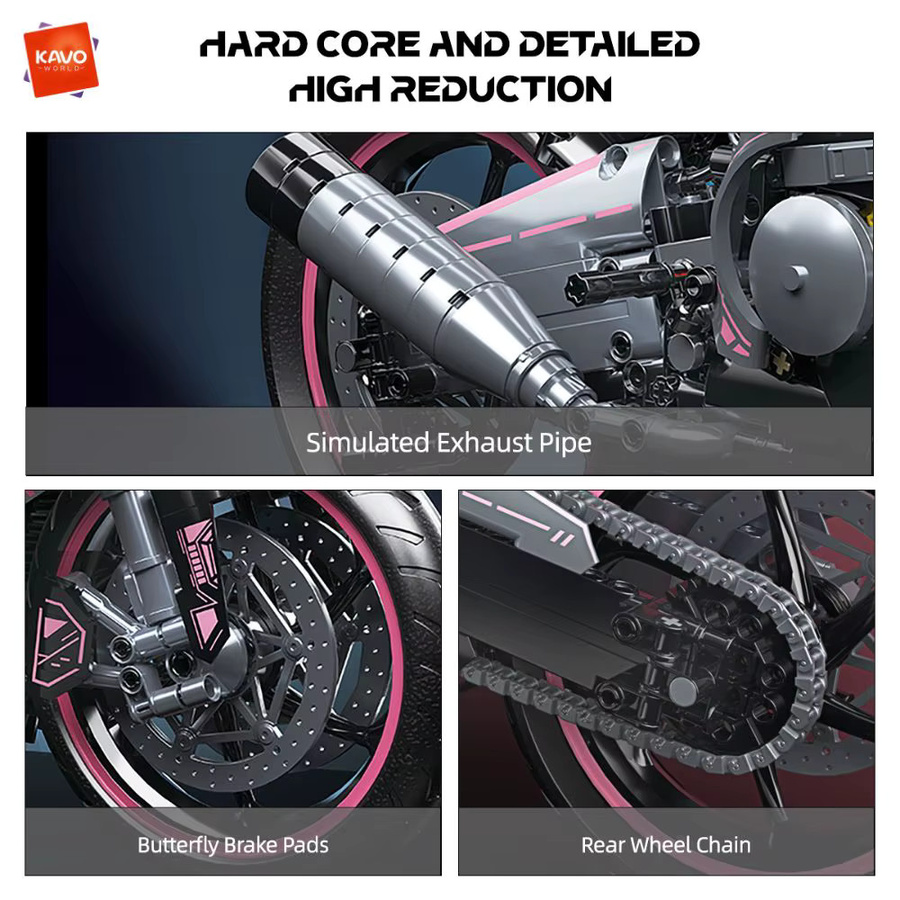 KAVOWORLD Tech MOC Motorrad-Modell, 1:5 Maßstab, Rosa, 2096 Teile - Bild 3