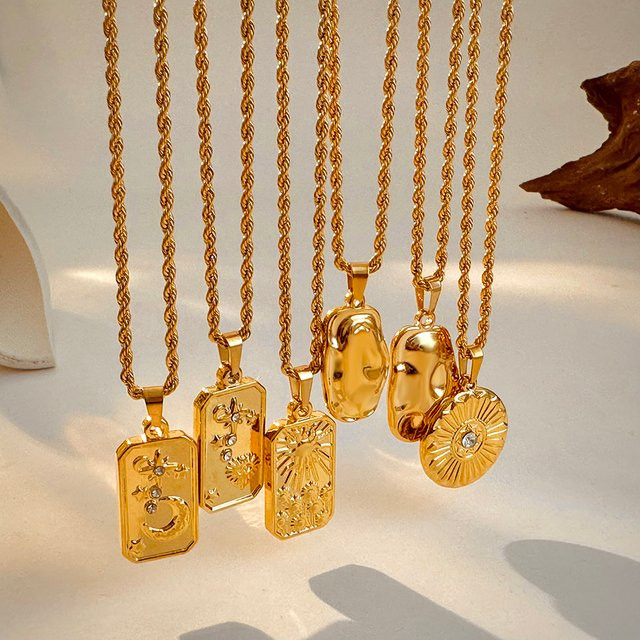 onekiss Halskette, Edelstahl, Gold, Vintage, Damen, Mond Stern Anhänger - Bild 1