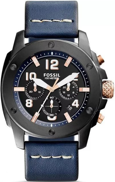 Fossil Herrenuhr, Quarz, Edelstahl, 45 mm, Leder, Schwarz - Bild 1