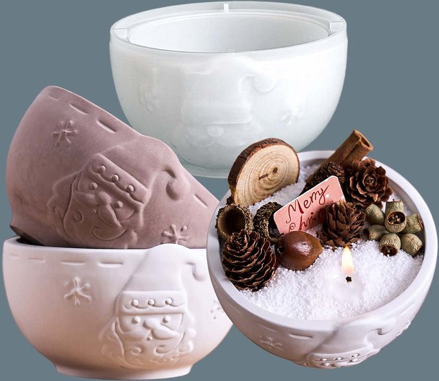 UDOCOOL Silikonform für runde Beton-Lagerschalen mit Santa Claus Relief für DIY Duftkerzen und Blumentöpfe, Weiß - Bild 1