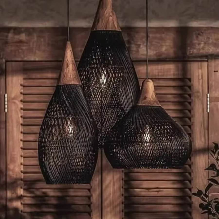 JOYINLED Wabi Sabi Pendelleuchte aus Rattan im japanischen Retro-Design mit integriertem LED, Durchmesser: 60 cm - Bild 2