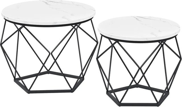 Vasagle Couchtisch Set 2er Set Rund in Weiß-Schwarz aus Holz und Stahl im modernen Design - Bild 1