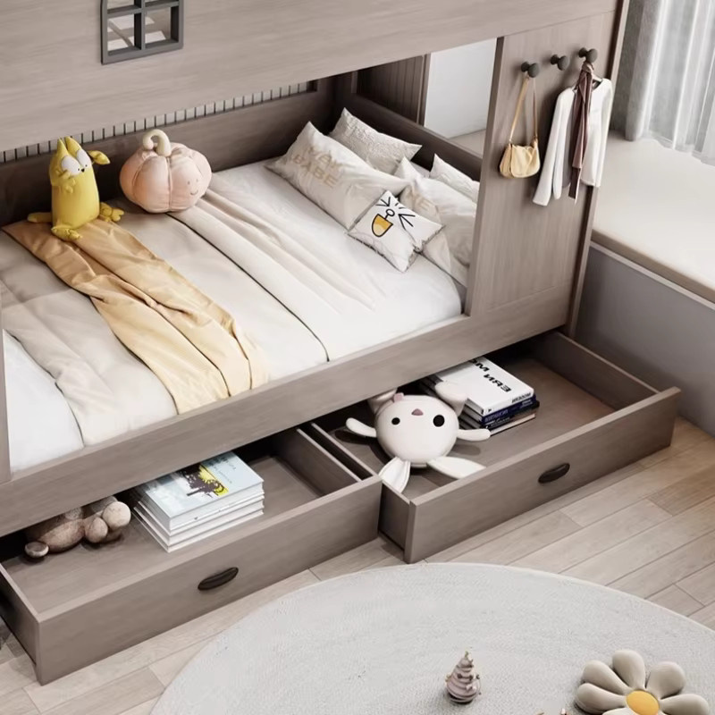 DUTRIEUX Kinder Hochbett aus Massivholz mit Treppe und Schubladen im modernen Nordic Design, Braun, B/T: 120 x 190 cm - Bild 2