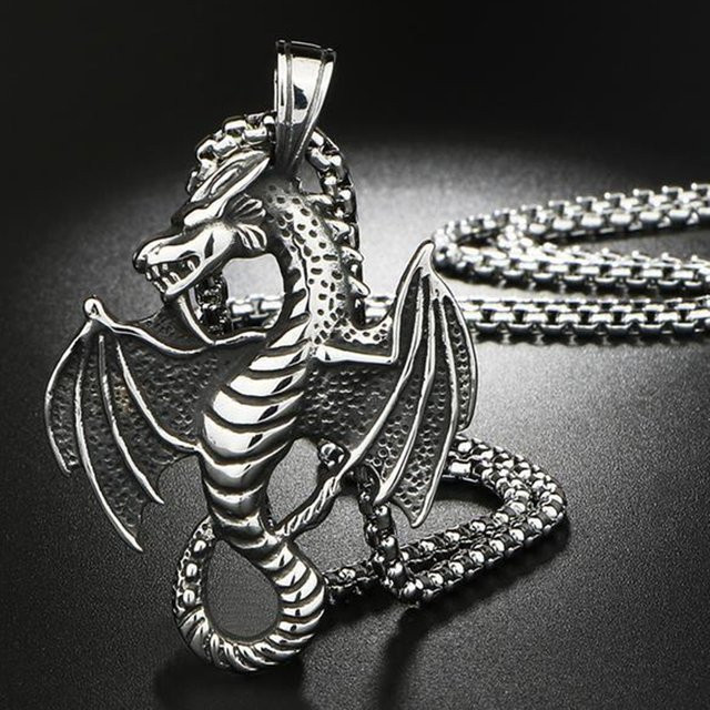 SMALING Anhänger Halskette, Böser Drache, Edelstahl, Silber, Unisex - Bild 1