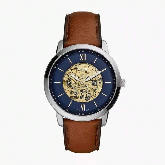 Fossil Automatik-Armbanduhr, Leder, Blau, Herren - Bild 1