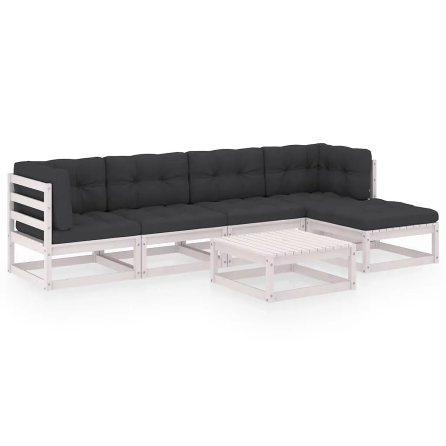 vidaXL 6-tlg Garten-Lounge-Set aus Kiefer Massivholz in Anthrazit und Weiß mit Kissen und L-Form - Bild 2