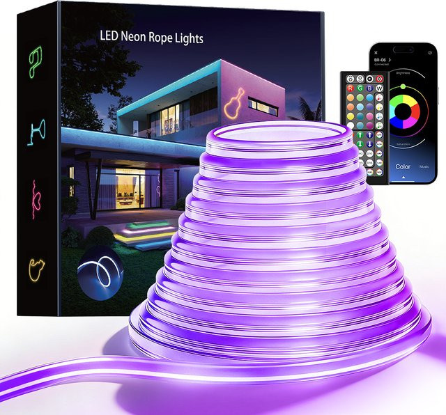 Nexillumi Flexible LED-Neon-Lichterkette in RGB Multicolour mit App- und Fernbedienung, IP65 Wasserdicht, Musik-Synchronisation für Garten und Außenbereich - Bild 1