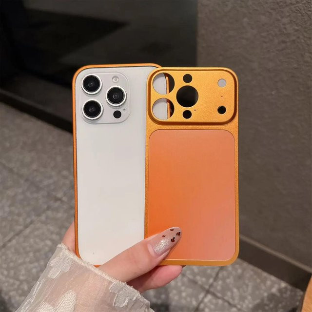 Schlankes Rahmengehäuse aus Aluminiumlegierung als Rückseitenschutz für Apple iPhone 16, 15, 14 und 13 Pro Max in Silber und Orange - Bild 1
