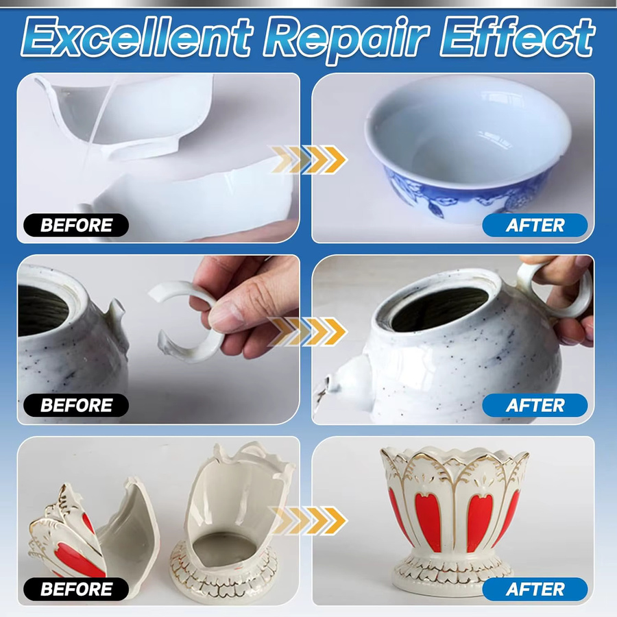 LOOLIFL Keramik-Reparaturkleber Set, wasserfester C-Kleber für Porzellan, Töpferwaren, Geschirr und Glas, 20 g - Bild 2