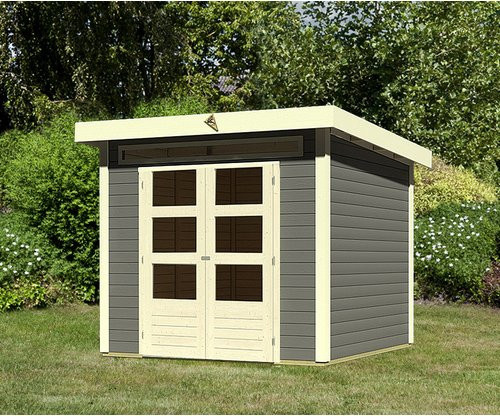 KARIBU Gartenhaus Kandern 3 aus Holz in Terragrau B/H/T: 244 x 222 x 244 cm - Bild 1
