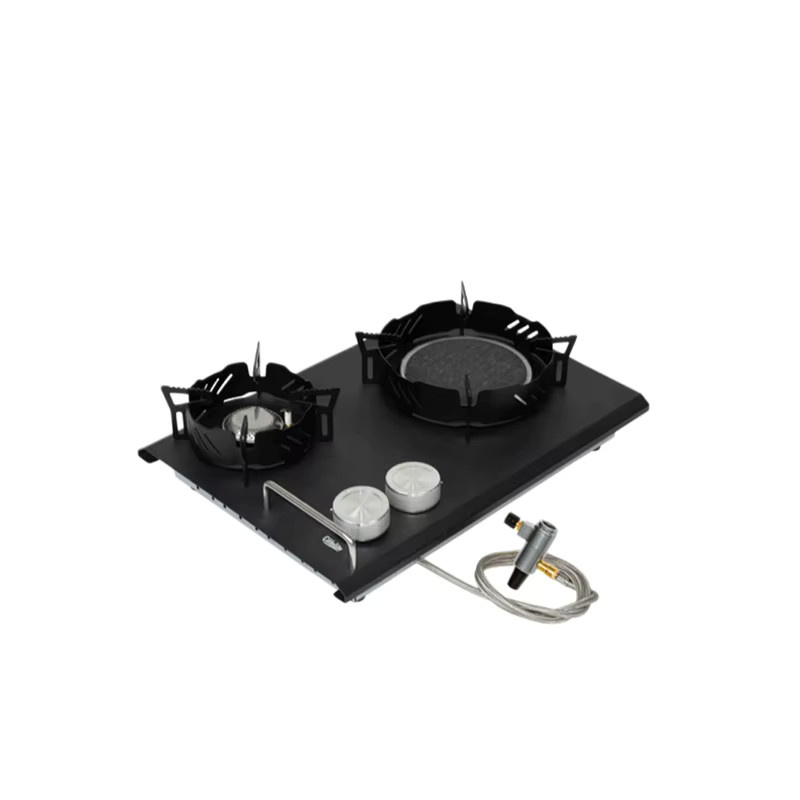 SmiloDon Doppelbrenner Campingkocher in Schwarz für Outdoor-Aktivitäten, Tisch- und Einbauvariante, B/T/H: 36,0 x 25,0 x 10,0 cm - Bild 5