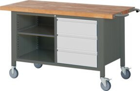 STIER Fahrbare Werkbank Premium in Grau mit 3 Schubladen und einem offenen Fach, B/T/H: 150 x 70 x 88 cm - Bild 1