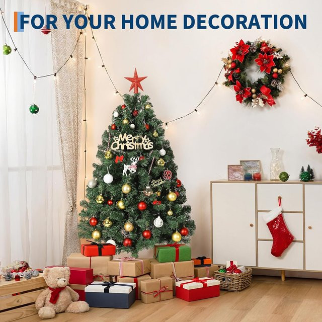 HiMISS Künstlicher Weihnachtsbaum mit Metallbasis aus PVC, Höhe: 182,88 cm - Bild 1