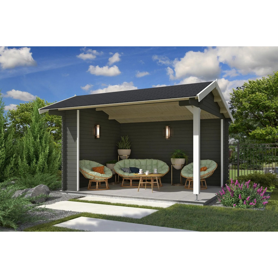 Lasita Gartenhaus Kirian Blockbohlenhaus in Grau-Grün, B/H/T: 380 x 273,6 x 389,4 cm - Bild 3