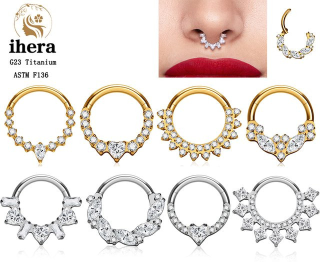 ihera Nasenring Titan, Zirkonia Herz, Clicker Hoop, 16G - Bild 1