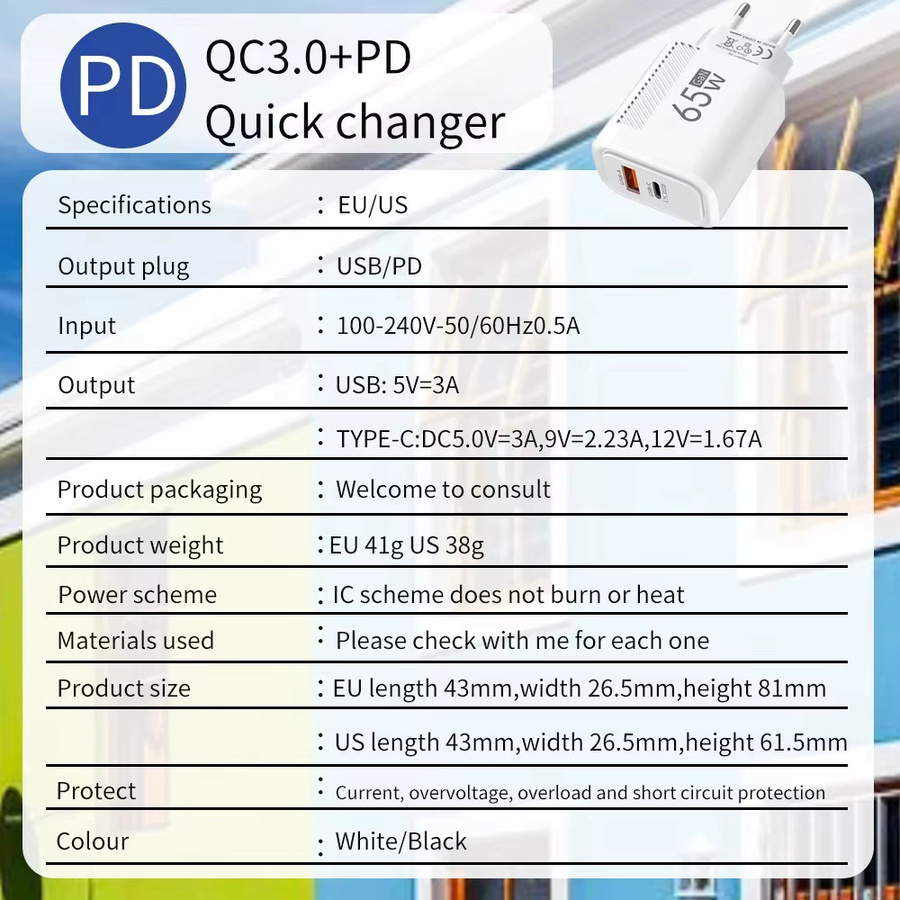PD 65 W GaN USB-C Schnellladegerät Adapter in Weiß für Samsung, iPhone, Xiaomi und Huawei - Bild 6