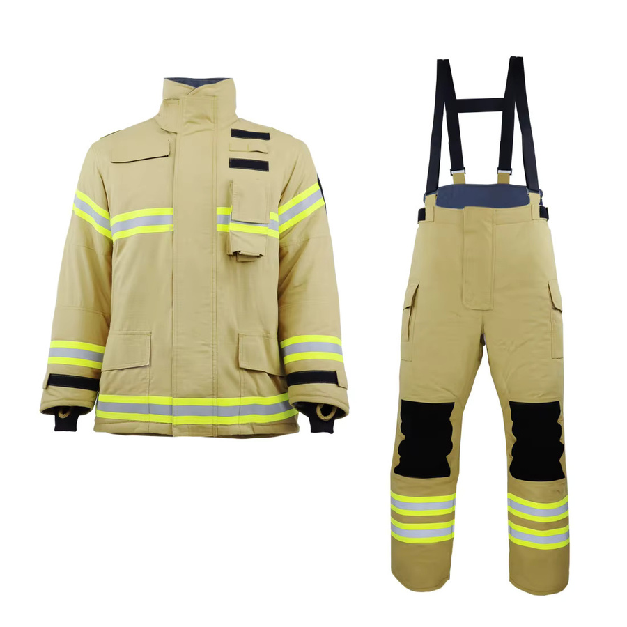 Dingtop Safety Feuerbeständiger Anzug EN469 Professionelles Feuerwehr-Kleidungsset in Beige mit reflektierenden Streifen, wasserdicht und thermisch isoliert - Bild 5