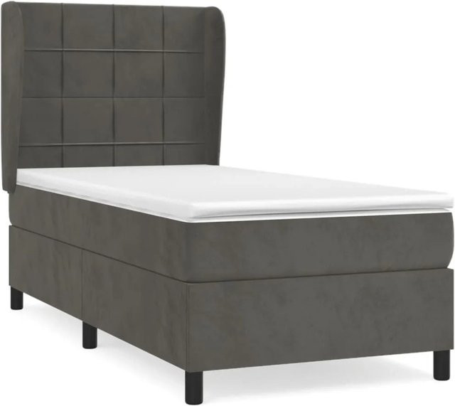 vidaXL Boxspringbett mit Matratze Dunkelgrau Samt B/T/H: 90 x 190 x 128 cm - Bild 1
