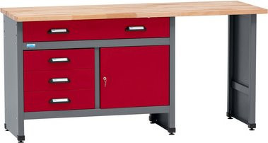 Küpper Werkbank mit 4 Schubladen und einer Tür in Rot und Grau, B/T/H: 170 x 60 x 84 cm - Bild 1
