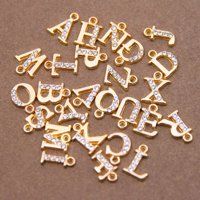 IUCC Charms Anhänger, Buchstaben, Messing, Gold, Kristall, Damen - Bild 1