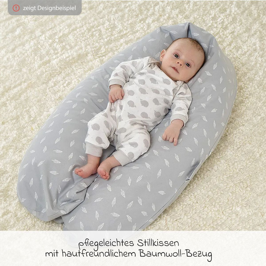 Theraline Stillkissen Das Original mit Mikroperlen-Füllung und Bezug, Design Vögelchen flieg, Farben: Weiß/Grau, Länge: 190 cm - Bild 1