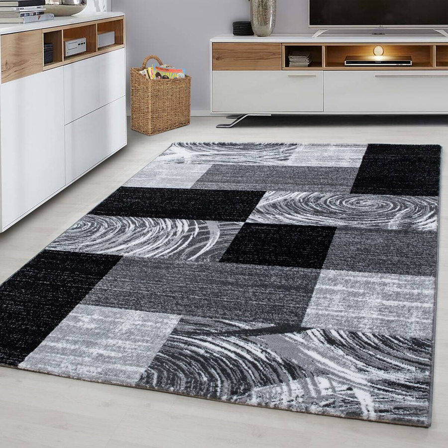 Ayyildiz Teppich PARMA in Schwarz und Grau mit abstraktem Karomuster, Vintage-Design, Breite: 80 cm, Länge: 300 cm - Bild 3