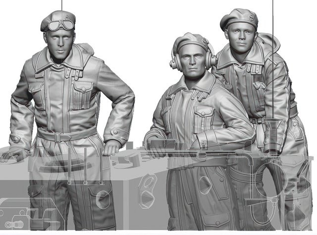 GK Britische Panzerbesatzung, Modellfigur, 1:35, 3-teiliges Set, Militär - Bild 1