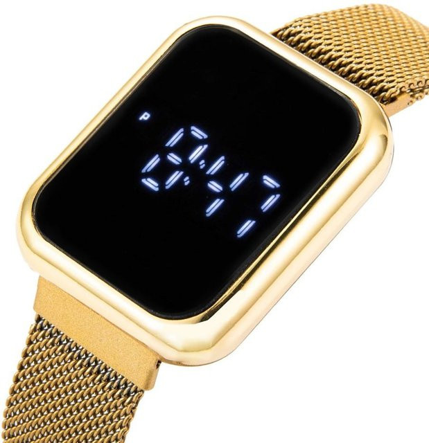 Digitaluhr Paar, beige, Milanaise, Gold, Unisex - Bild 1