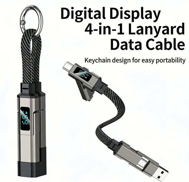 4-in-1 Schlüsselanhänger Datenkabel mit intelligenter digitaler Anzeige in Lila kompatibel mit allen Modellen - Bild 1