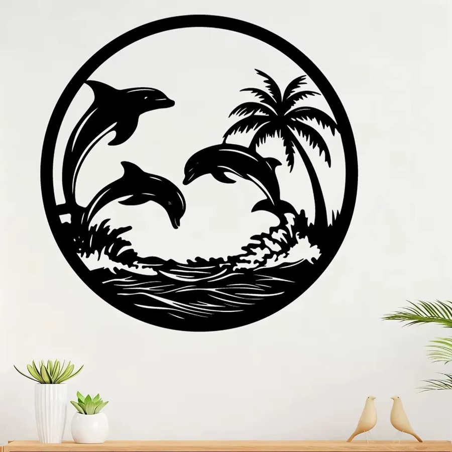 Wetterfeste Delfin-Wandkunst von CIFBUY aus Metall in Schwarz für Garten und Außenbereich - Bild 2
