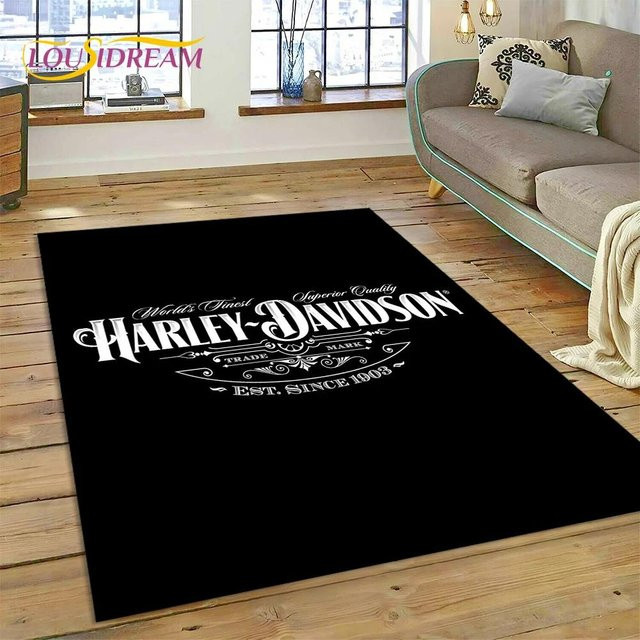 WEN-july Motorrad Logo Teppich in Schwarz, rutschfester Teppich aus Polyester für Wohnzimmer und Schlafzimmer, B/B: 160 x 230 cm - Bild 1