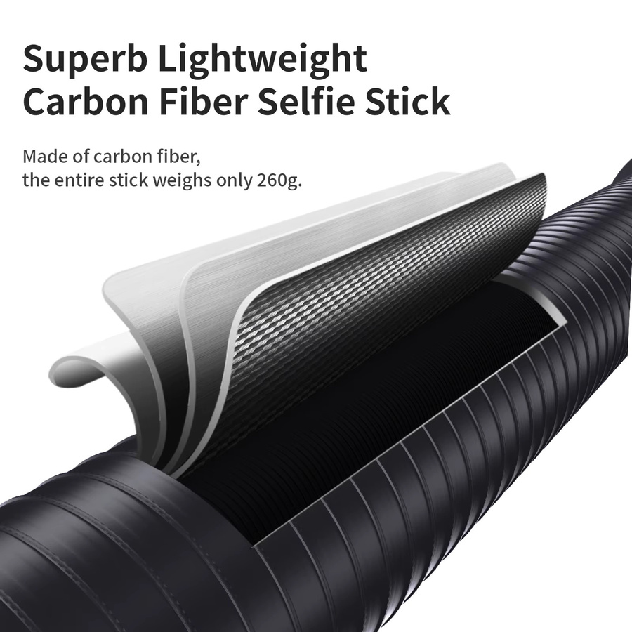 ZNTCH Unsichtbarer Selfie-Stick aus Kohlefaser in Schwarz, 3 m Teleskop-Einbeinstativ für GoPro, Insta360 und DJI Osmo Action Kameras - Bild 3