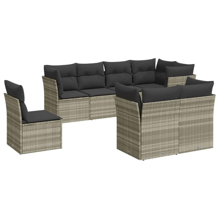 vidaXL 8-tlg. Garten-Sofagarnitur in L-Form aus Poly-Rattan und Metall, Hellgrau mit Kissen und UV-beständigen Bezügen - Bild 2